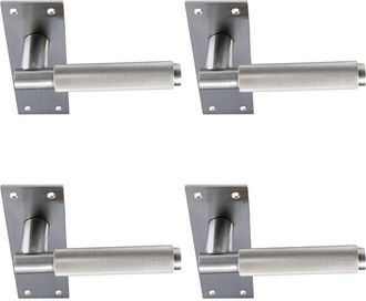Loops 4x PAIR Knurled Round Handle on Slim Latch Backplate 150 x 50mm Satin Nickel