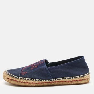 Carolina Herrera Navy Blue Canvas Espadrille Flats