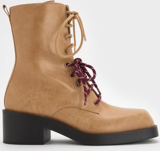 Charles & Keith Logan Double-Lace Mid-Calf Combat Boots