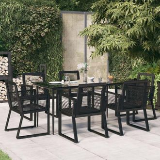 vidaXL Juego De Comedor Para Jard&iacute;n 7 Piezas Rat&aacute;n Pvc Negro Vidaxl
