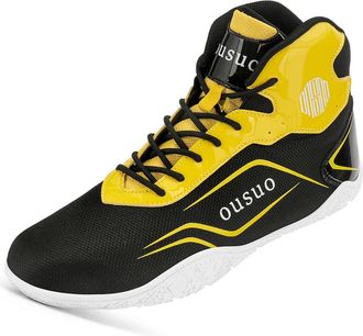 Generic Mess Boxing Training Shoes Lightweight High Support Kickboxing Fighting Boots Breathable Lace Up Boxer Sneakers,Yellow,8.5 UK