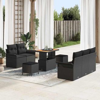 vidaXL Conjunto De Sof&aacute; De Jard&iacute;n 8 Pcs Negro Rat&aacute;n Sint&eacute;tico Vidaxl