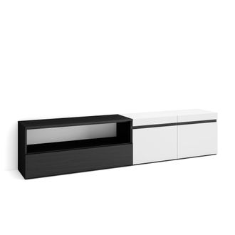 Skraut Home Skraut Home - Mueble Tv, Televisi&oacute;n, Muebles De Sal&oacute;n, Almacenaje, 200x45x35cm, Para Tv Hasta 80, Con Almacenamiento, Estilo Moderno, Blanco Y Negro