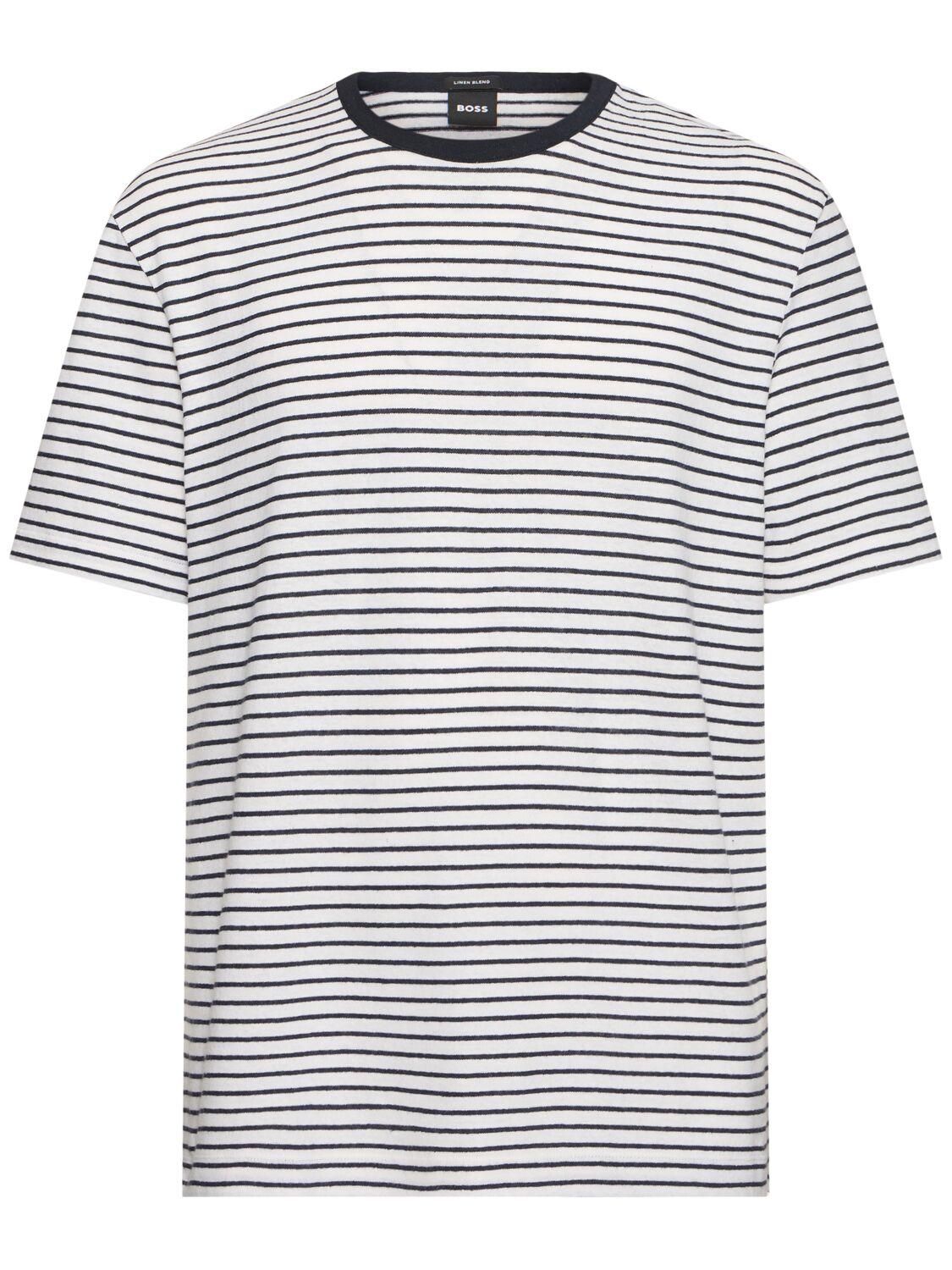 BOSS ファインラインストライプ Tシャツ コットン/シルク BOSS - マイクロストラクチャード Tシャツ コットン/シルク