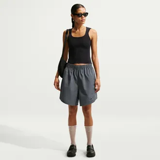 Nike Womens Nike Sportswear Oversized Mid-Rise Woven Shorts in Black | IF0554-010