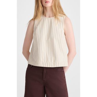 Madewell Stripe Denim Boxy Shell Top in Khaki Sand Stripe at Nordstrom, Size Xx-Large