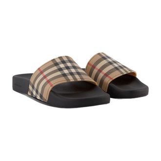 Burberry Check Print Slide Sandal - Beige