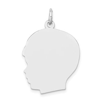 Diamond2Deal 14k White Gold Plain Large.018 Depth Facing Left Engravable Boy Charm Pendant