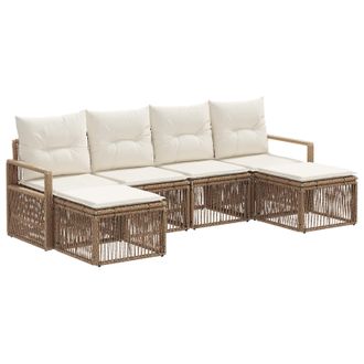 vidaXL Conjunto De Sof&aacute;s De Jard&iacute;n 6 Pcs Beige Rat&aacute;n Sint&eacute;tico Vidaxl