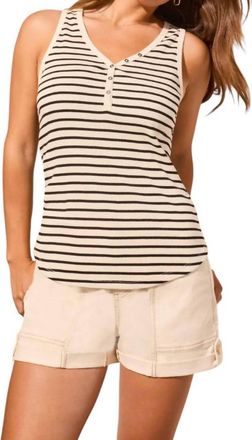 Tribal Striped Cotton Henley Tank Top In Cocoblack