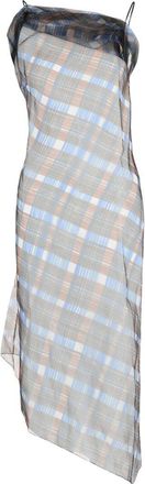 Ferragamo Organza Plaid-Check Midi Dress