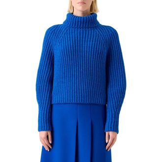 Akris Chunky Cashmere Rib Turtleneck Sweater in Royal Blue at Nordstrom, Size 10