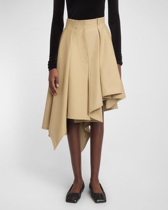 Balmain Pleated High-Low Cotton Midi Skirt