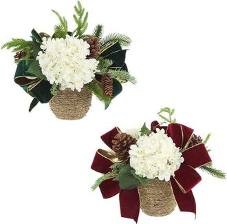Creative Displays Inc. Set Of 2 Christmas Holiday Arrangements With Hydrangeas & Bows