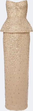 Monique Lhuillier Embellished peplum bustier gown