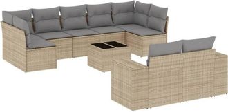 vidaXL Juego De Sof&aacute;s Jard&iacute;n Con Cojines Beige 10 Pzas Rat&aacute;n Sint&eacute;tico Vidaxl