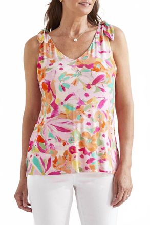 Tribal Print Shoulder Tie Top In Raspberry