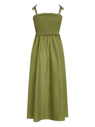 Karl Lagerfeld Midi Dress with Smocked Bodice and Square Neckline
