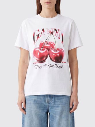 Ganni T-shirt in cotone con stampa logo e frutta