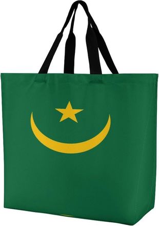 Generic Original And Simple Mauritania Flag Large Reusable Shopping Bag Lightweight Foldable Tote Bags Washable Shoulder Handbag