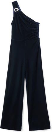 Mango One-Shoulder Velvet Jumpsuit in Navy at Nordstrom, Size X-Small