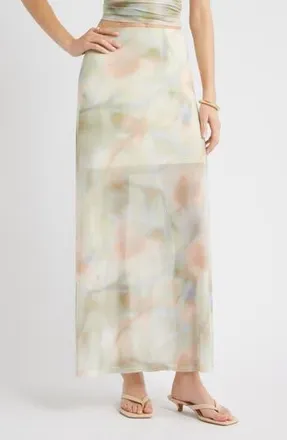 Open Edit Print Mesh Maxi Skirt in Pink Whisper Floral at Nordstrom Rack, Size X-Large