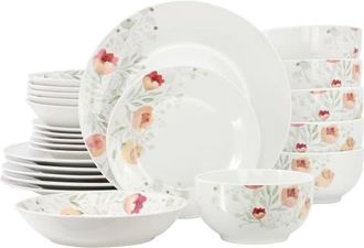 Elama Poppy 24 Piece Porcelain Double Bowl Dinnerware Set, Service for 6 in White at Nordstrom