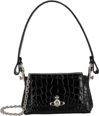 Vivienne Westwood Black Crocodile-Embossed Calf Leather Shoulder Bag
