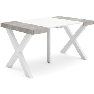 Skraut Home Skraut Home - Mesa Consola Extensible, Mesa Comedor Plegable, 140, Para 6 Comensales, Patas Madera Maciza, Estilo Moderno, Blanco Y Gris Cemento
