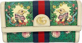 Gucci Green White Pvc Long Wallet (Bi-Fold) (Pre-Owned)