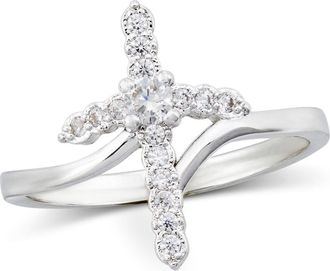 Savvy Cie Jewels RHODIUM PLATED OVER BRASS CROSS RING
