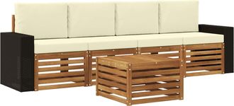 vidaXL Conjunto De Sof&aacute;s De Exterior 5 Uds. Natural Y Crema Vidaxl