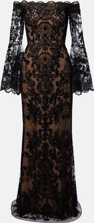 Elie Saab Abito lungo in pizzo con paillettes