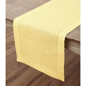 Solino Home Linen Table Runner for Dining Table, Holiday and Everyday Table Decor - Classic Hemstitch in Yellow at Nordstrom, Size Xx-Large