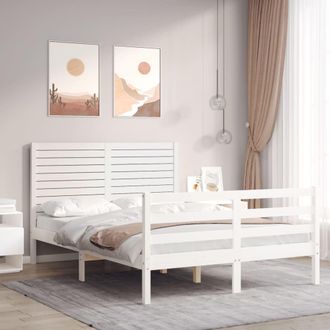 Berkfield Home Bed Frame with Headboard White 120x200 cm Solid Wood | Size: Small Double