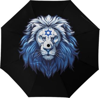 Generic Flag of Israel Lion Jewish Israel Flag Travel Umbrella Windproof Folding Umbrella for Rain Auto Open Close Manual