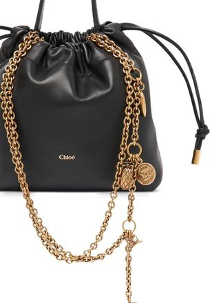 Chlo&eacute; Chain-Embellished Leather Bucket Bag - Black