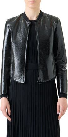 Akris Crinkled Lacquer Bomber Jacket in Black at Nordstrom, Size 10