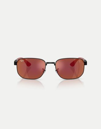 Ray-Ban Rb8329m Scuderia Ferrari Collection - Occhiali da sole irregolari neri con lenti rosse a specchio-Nero