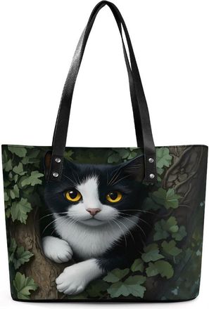 Generic Lack And White Cat Tote Bags for Women Cute Shoulder Purses Handbags