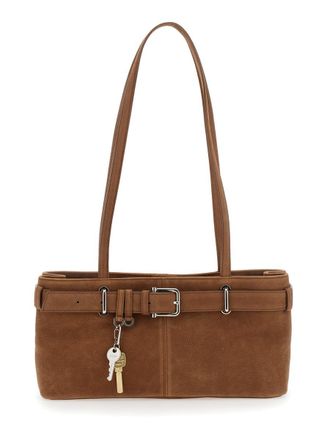 Osoi Brocle Brown Shoulder Bag With Belt And Pendant Key Details In Hammered Leather Woman