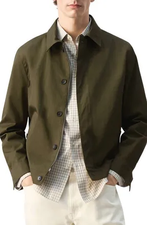 Mango Water Repellent Cotton Twill Jacket in Olive Green at Nordstrom, Size X-Large
