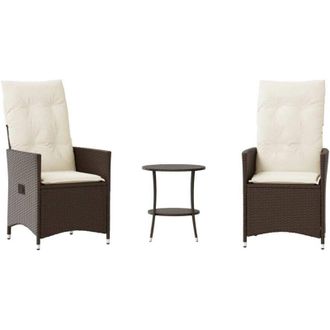 vidaXL Set Bistr&ograve; 3 pz con Cuscini Marrone in Polyrattan - Vidaxl