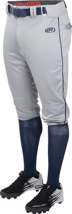 Rawlings Mens Launch Series Baseball Pants | Knicker Fit | Adult Sizes | Piped | Multiple Colors, Grey/Navy, Small