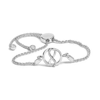 House of Brilliance 925 Sterling Silver Diamond Accent Ribbon and Circle Bolo Adjustable Bracelet
