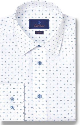 David Donahue Regular Fit Neat Cotton Dobby Dress Shirt in White/Blue at Nordstrom, Size 16.5 - 32