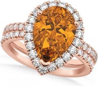 Allurez Citrine & Diamonds Pear-Cut Halo Bridal Set 14K Rose Gold (2.48ct)