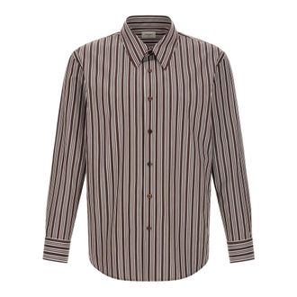 Saint Laurent Overhemden, Heren, Veelkleurig, L, Katoen, Gestreepte Katoenen Popeline Overhemd