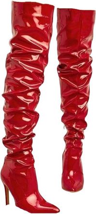 Generic Women Over Knee Patent Leather Boots Pointed Toe Stiletto Heel Side Zipper Casual Long Boot