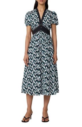 Diane Von F&uuml;rstenberg Erica Puff Sleeve Stretch Cotton Midi Dress in Loops Mid White at Nordstrom, Size 14